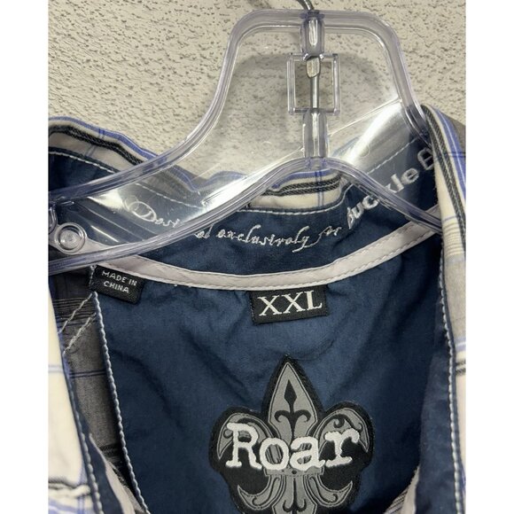 Buckle Roar Button Up Shirt Mens 2XL XXL Plaid Embroidered Long Sleeve Biker - Picture 8 of 9